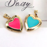 10Pcs Sweet Enamel Heart Locket Charms, Necklace Jewelry Accessories