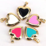 10Pcs Sweet Enamel Heart Locket Charms, Necklace Jewelry Accessories