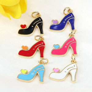 10Pcs Enamel High-Heel Shoe Charms for Jewelry Making