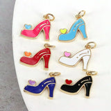 10Pcs Enamel High-Heel Shoe Charms for Jewelry Making