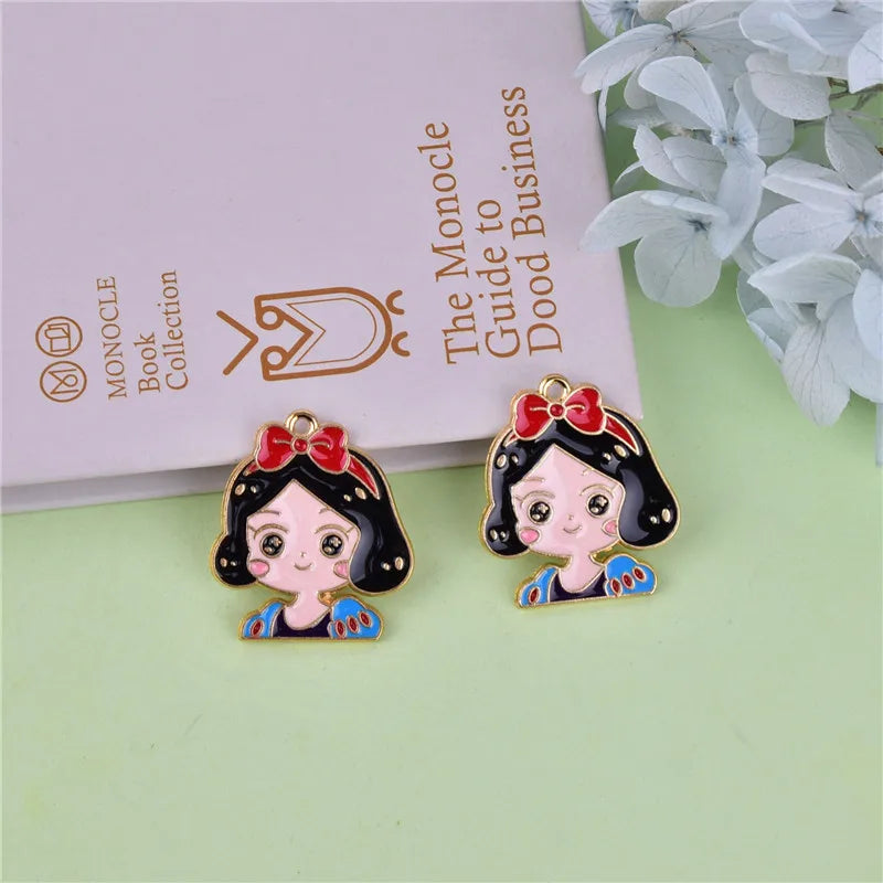 10Pcs Princess Cartoon Girl Enamel Charms Oil Drop Alloy Pendants