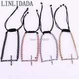 10Pcs Rainbow CZ Micro Pave Cross Braiding Macrame Bracelet