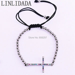 10Pcs Rainbow CZ Micro Pave Cross Braiding Macrame Bracelet