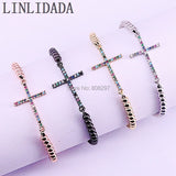 10Pcs Rainbow CZ Micro Pave Cross Braiding Macrame Bracelet