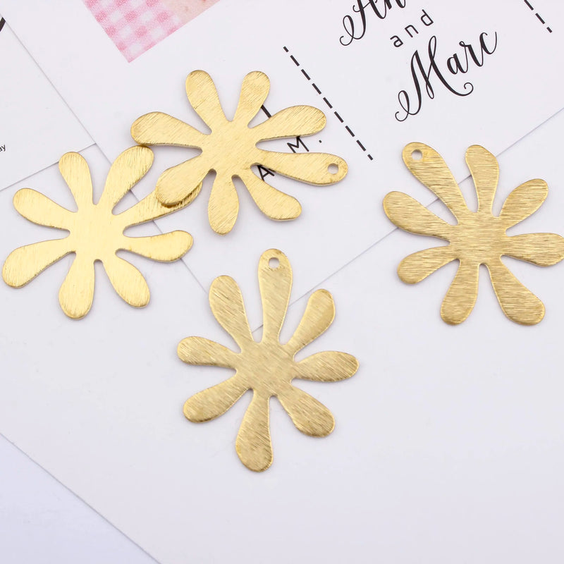 10Pcs Raw Brass Snowflake Flower Charms Pendant for Jewelry Making