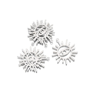 10Pcs Raw Brass K Evil Eye Sunburst Charms for DIY Earrings Necklace Making