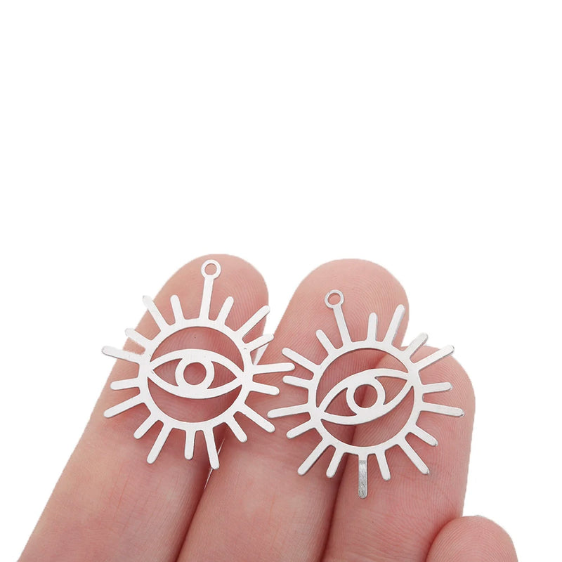 10Pcs Raw Brass K Evil Eye Sunburst Charms for DIY Earrings Necklace Making