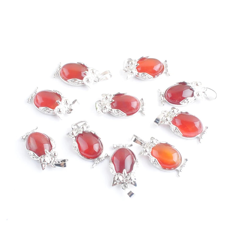 10Pcs Red Agate Owl Dangle Pendants Natural Stone Reiki Lucky Charm Jewelry