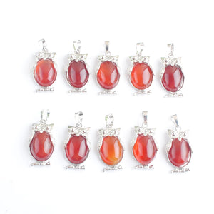 10Pcs Red Agate Owl Dangle Pendants Natural Stone Reiki Lucky Charm Jewelry