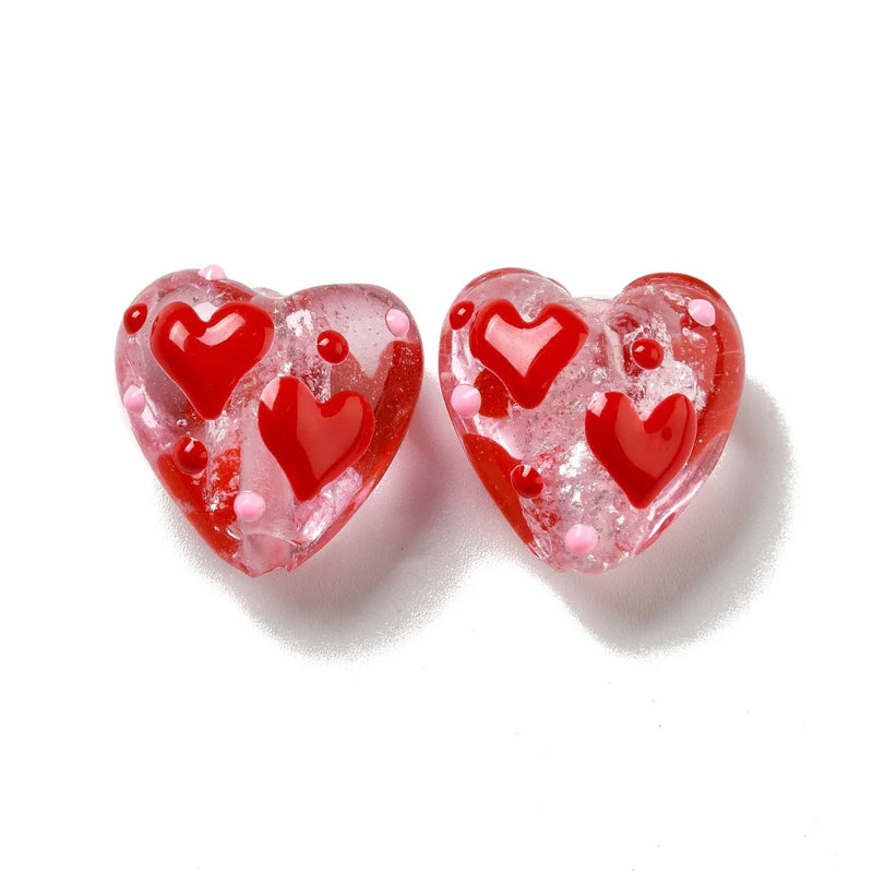 10Pcs Red Heart Lampwork Glass Beads for Jewelry Making