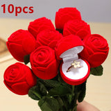10Pcs Red Rose Flower Ring Box Velvet Earring Display Holder