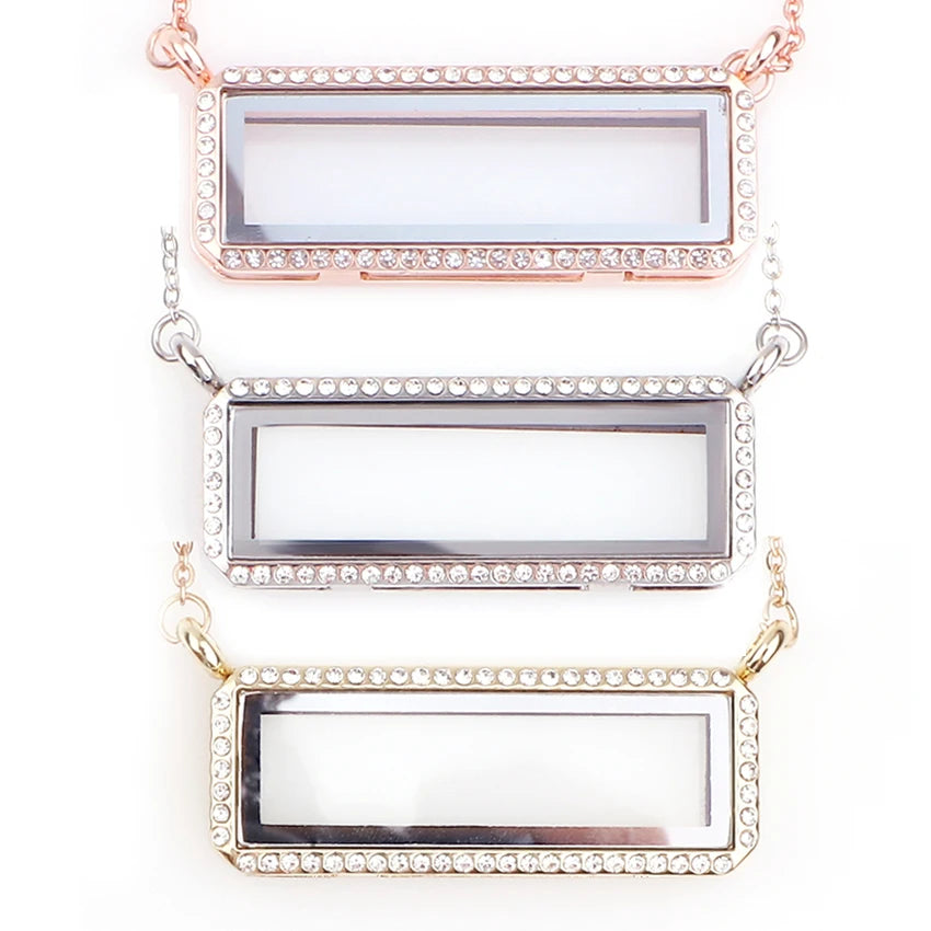 10Pcs Rose Necklace for Women Rhinestones Glass Memory Floating Charm Locket