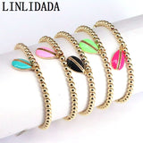10Pcs Round Copper Beads with Colorful Enamel Shell Charm Women Gift Bracelets