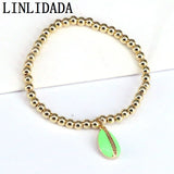 10Pcs Round Copper Beads with Colorful Enamel Shell Charm Women Gift Bracelets