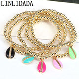 10Pcs Round Copper Beads with Colorful Enamel Shell Charm Women Gift Bracelets