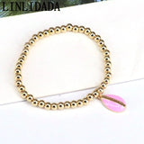 10Pcs Round Copper Beads with Colorful Enamel Shell Charm Women Gift Bracelets