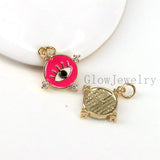 10Pcs Round Eye Pendant, Gold-color Evil Eye Charm for Necklace Making