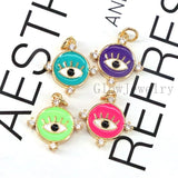 10Pcs Round Eye Pendant, Gold-color Evil Eye Charm for Necklace Making