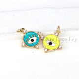 10Pcs Round Eye Pendant, Gold-color Evil Eye Charm for Necklace Making