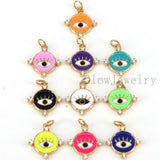 10Pcs Round Eye Pendant, Gold-color Evil Eye Charm for Necklace Making