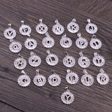 10Pcs Round Micro Pave Cubic Zirconia 26 Alphabet Letter Pendant Charms Necklace