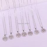 10Pcs Round Micro Pave Cubic Zirconia 26 Alphabet Letter Pendant Charms Necklace