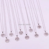 10Pcs Round Micro Pave Cubic Zirconia 26 Alphabet Letter Pendant Charms Necklace