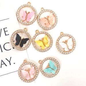 10Pcs Butterfly Zircon Acrylic Charms Set for DIY Jewelry Making