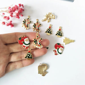 10Pcs Christmas Charms Enamel Bracelet Party Home Decor DIY Jewelry Accessories