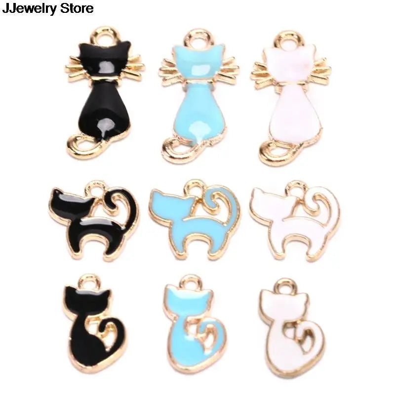 10Pc DIY Enamel Cat Hang Pendant Jewelry Findings