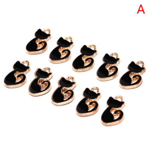 10Pc DIY Enamel Cat Hang Pendant Jewelry Findings