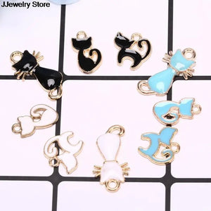 10Pc DIY Enamel Cat Hang Pendant Jewelry Findings
