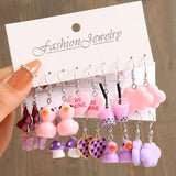 10Pcs Duck Dangle Earrings Set Cartoon Animal Drop Earrings for Women Kids