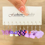 10Pcs Duck Dangle Earring Set Geometric Animal Drop Earrings For Women