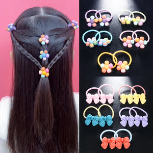 10Pcs Kids Flower Hair Rope Ponytail Holder Hair Bands