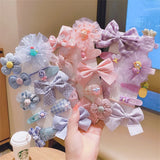 10Pcs/Set Floral Hair Clip Set Girl Bow Flower Lace Trimming Headwear