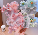 10Pcs/Set Floral Hair Clip Set Girl Bow Flower Lace Trimming Headwear