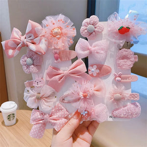 10Pcs/Set Floral Hair Clip Set Girl Bow Flower Lace Trimming Headwear