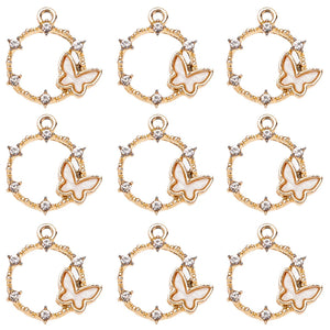 10Pcs Rhinestone Pink Butterfly Charm Couple Necklace DIY Jewelry Making