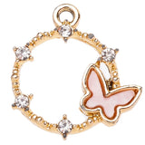 10Pcs Rhinestone Pink Butterfly Charm Couple Necklace DIY Jewelry Making