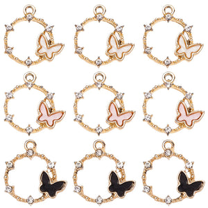10Pcs Rhinestone Pink Butterfly Charm Couple Necklace DIY Jewelry Making