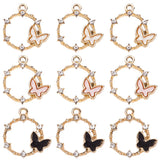 10Pcs Rhinestone Pink Butterfly Charm Couple Necklace DIY Jewelry Making