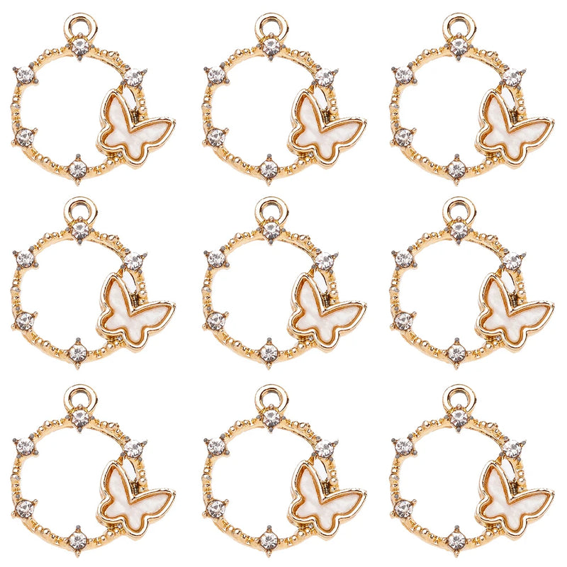 10Pcs Rhinestone Pink Butterfly Charm Couple Necklace DIY Jewelry Making
