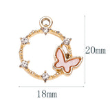 10Pcs Rhinestone Pink Butterfly Charm Couple Necklace DIY Jewelry Making