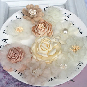 10Pcs Mix Fabric Flowers Head Decoration DIY Accessories