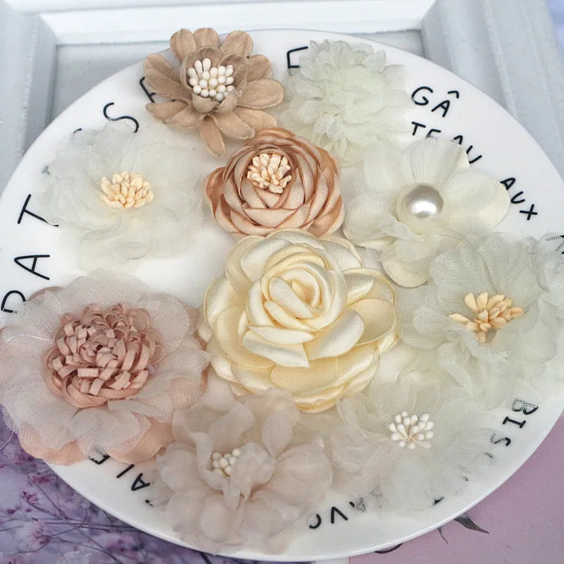 10Pcs Mix Fabric Flowers Head Decoration DIY Accessories