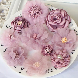 10Pcs Mix Fabric Flowers Head Decoration DIY Accessories