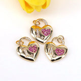 10Pcs CZ Heart Charms, Shiny Plated Pendants, Jewelry Findings
