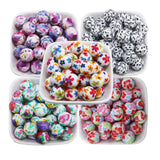 10Pcs Silicone Beads 15mm Print Round Baby Teether DIY Chew Charm Necklace