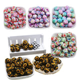 10Pcs Silicone Beads 15mm Print Round Baby Teether DIY Chew Charm Necklace